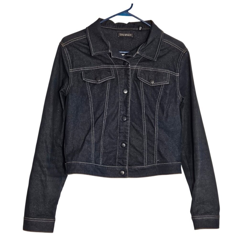 Tahari Dark Denim Cropped Jacket Size 10
